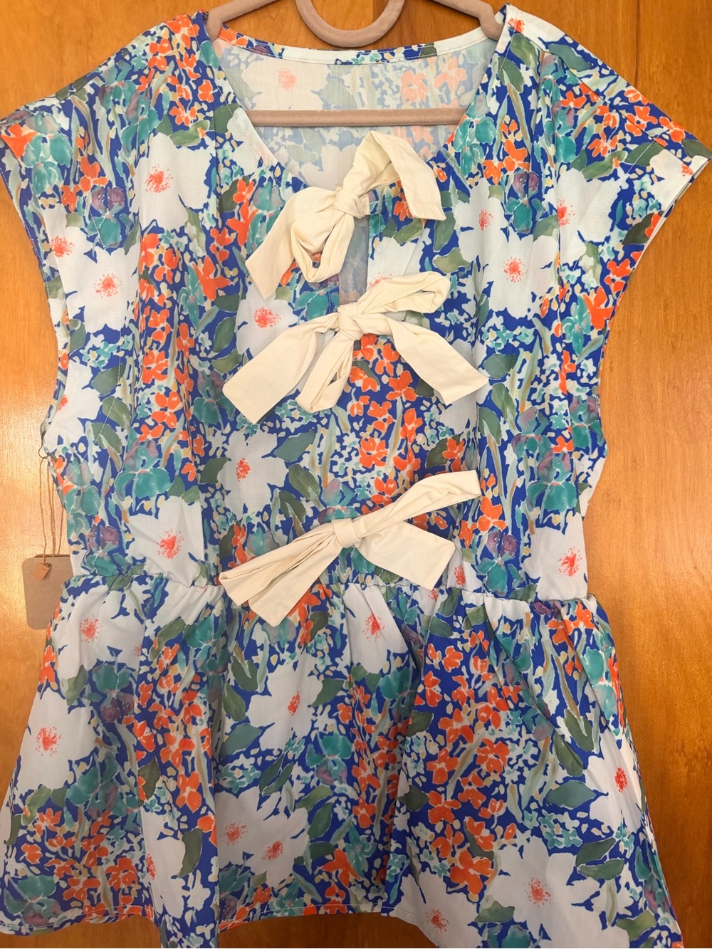 Floral Tie-Front Tank Top in Blue, Green & Orange
